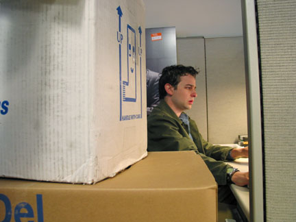 That's Aaron Greenwald hidden behind those boxes